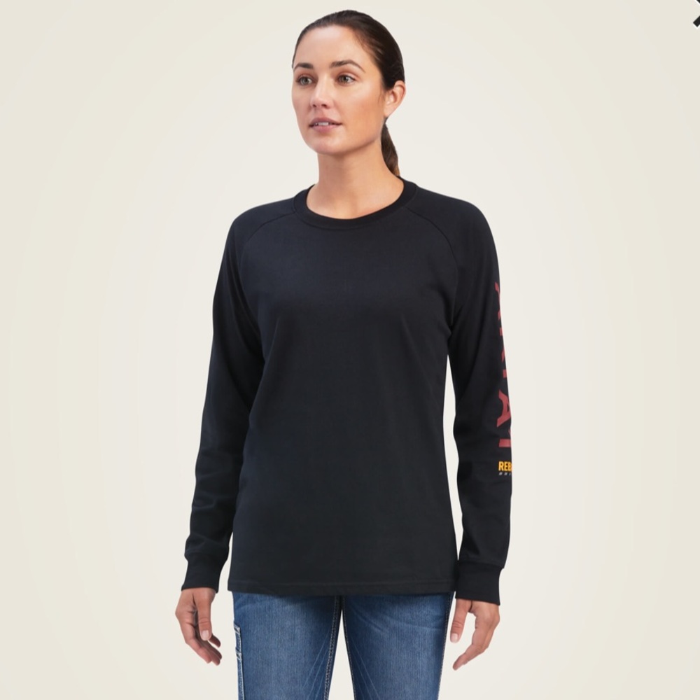 Ariat Womens Long Sleeve Tee‎ Rebar Cotton Strong Logo Graphic